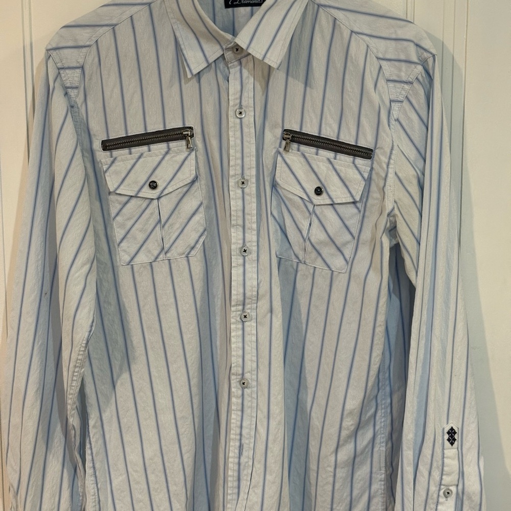 7 Diamonds White and Blue Textured Shirt